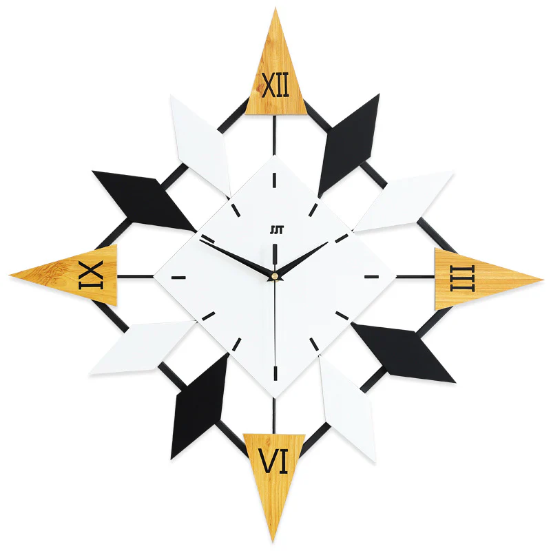 Modern Diamond Style Wall Clock – Solid Wood Decorative Living Room Clock (60x60cm)