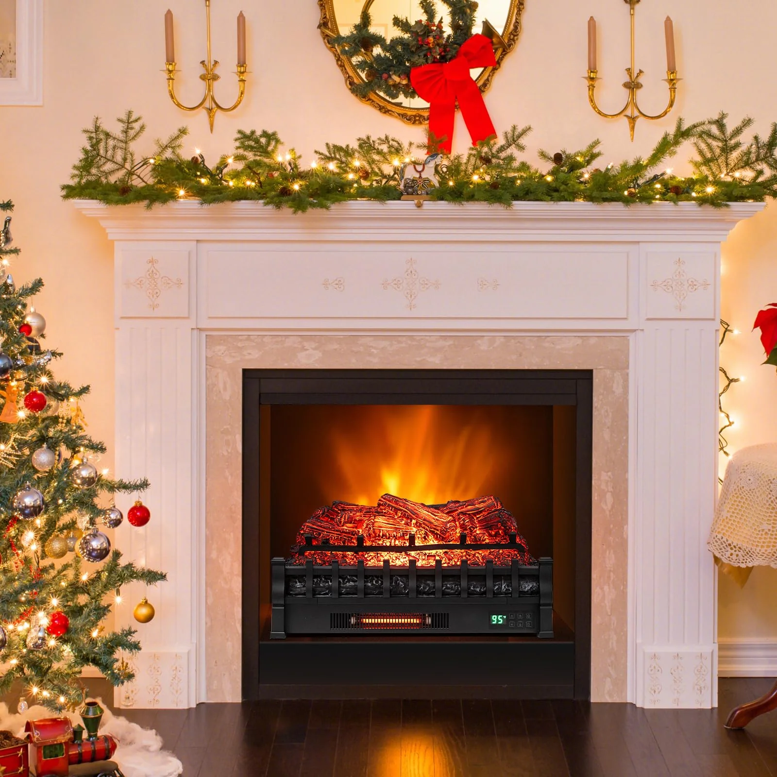 Tangkula 26” Fireplace Logs Heater - Realistic Pinewood