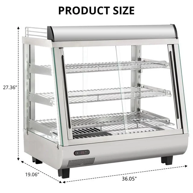 36" Commercial Food Warmer Display Case, Countertop Warmer Display Case, Commercial Food Warmer with Adjustable Shelves, Glass Sliding Doors, 3 Tier Electric Heated Display Cabinet