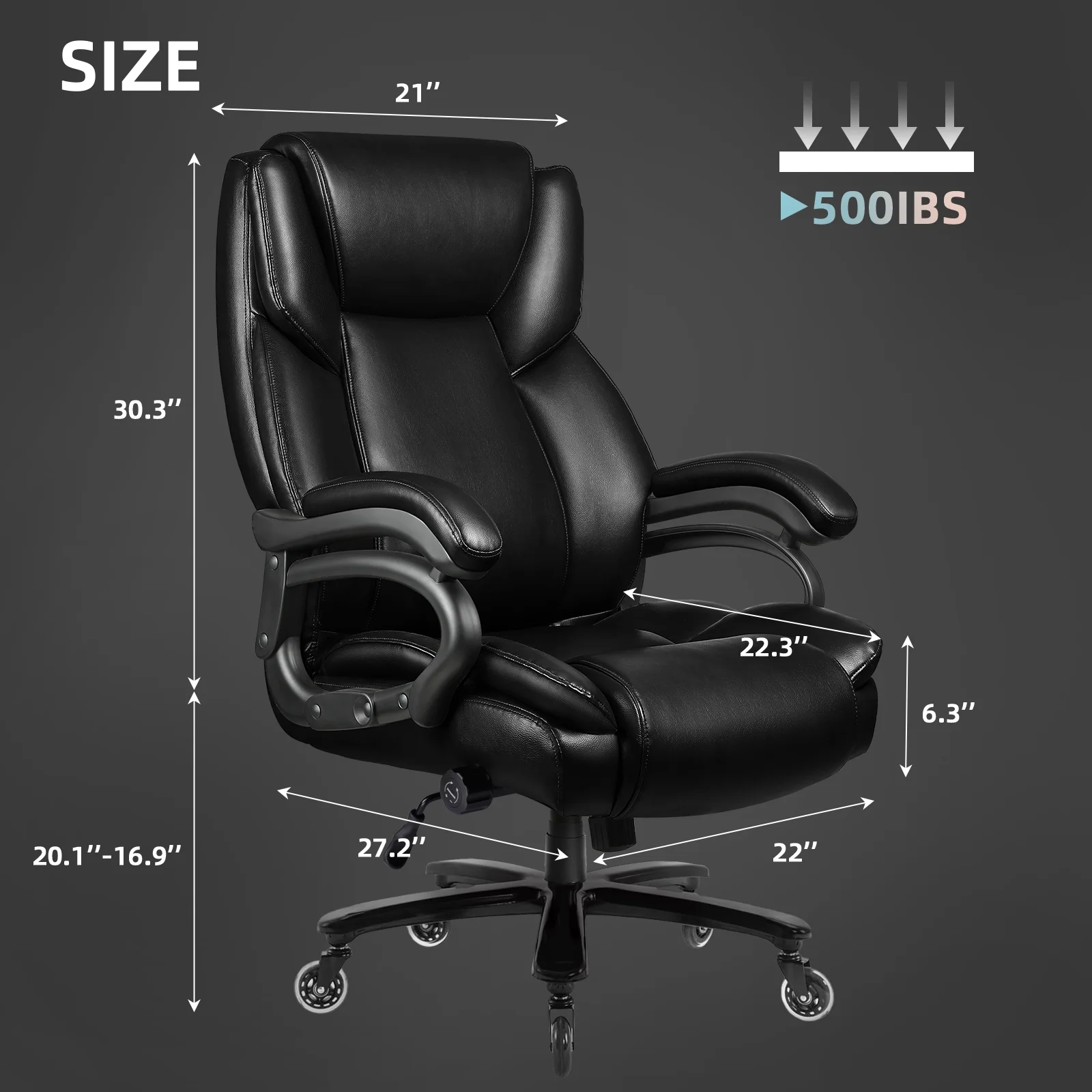 Waleaf Heavy Duty Big and Tall Office Chair 500 lb with Adjustable Lumbar Support, High Back Office Chair for Adults