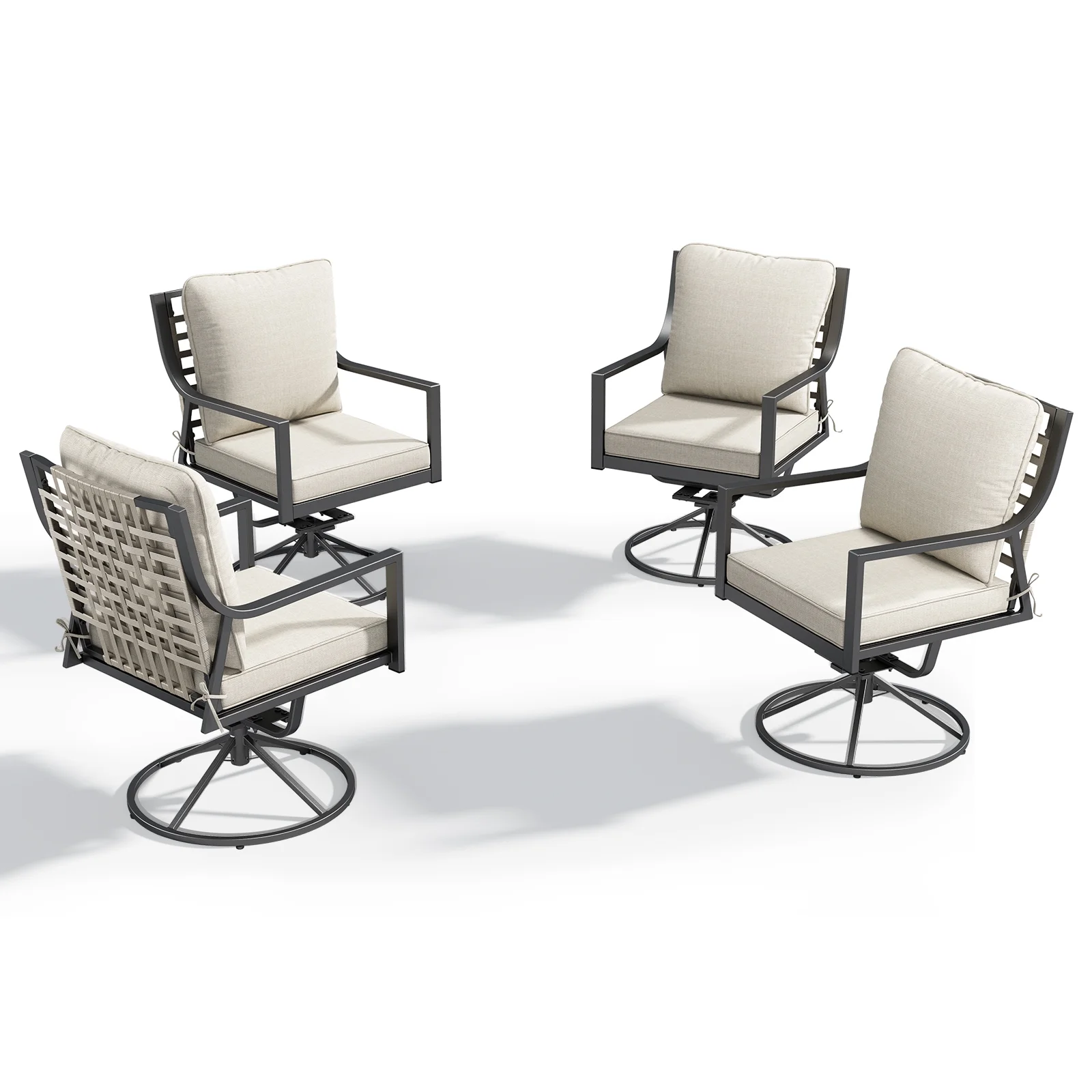 OPOHORO Swivel Rocker Patio Chairs Set of 4, Outdoor PE Wicker Dining Chairs with Beige Olefin Cushions and Gray Metal Frame, 360 Swivel & Rocking Motion for Garden Deck Porch