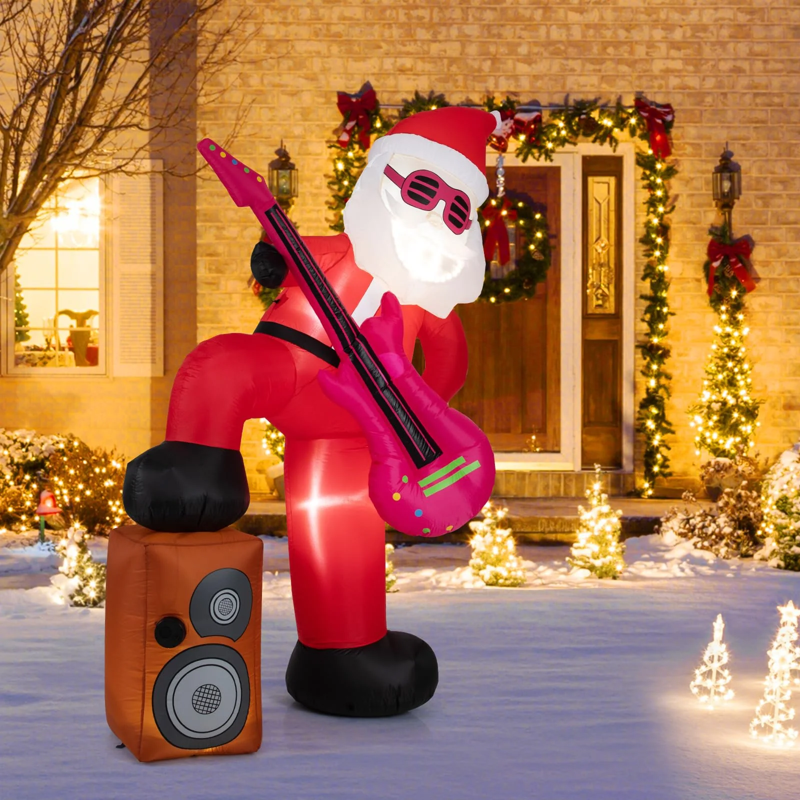 Tangkula 8.4 ft Inflatable Santa Claus Playing Guitar for Christmas