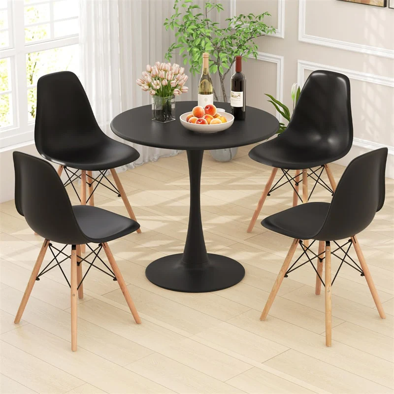Modern 5-Piece Round Dining Table Set for 4, 32" Kitchen Table with 4 Chairs & Solid Wood Legs, Dinette Set for Small Spaces