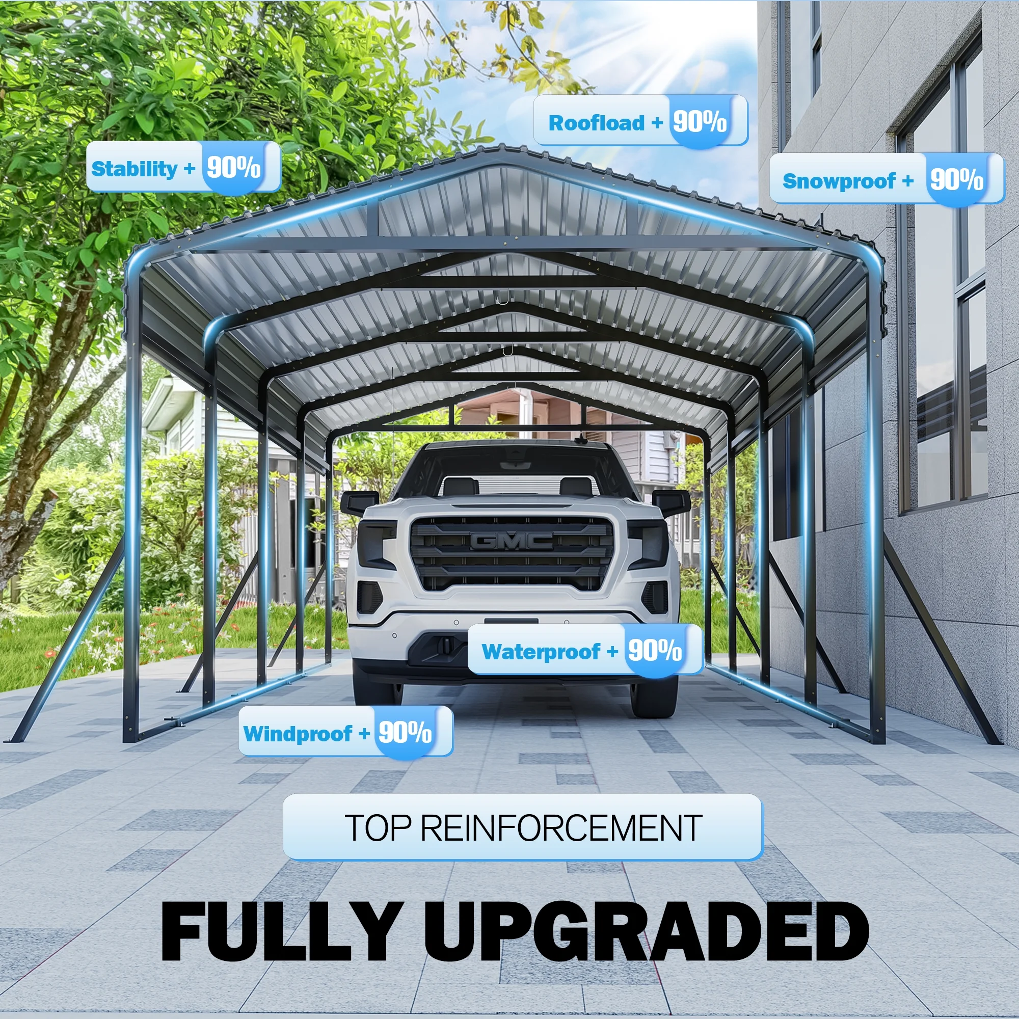MUCHANT 12'X20' Outdoor Heavy - Duty Carport Galvanized Steel Roof with Reinforced Stable Triangle Frame & Enhanced Base for Car, Pickup and Truck