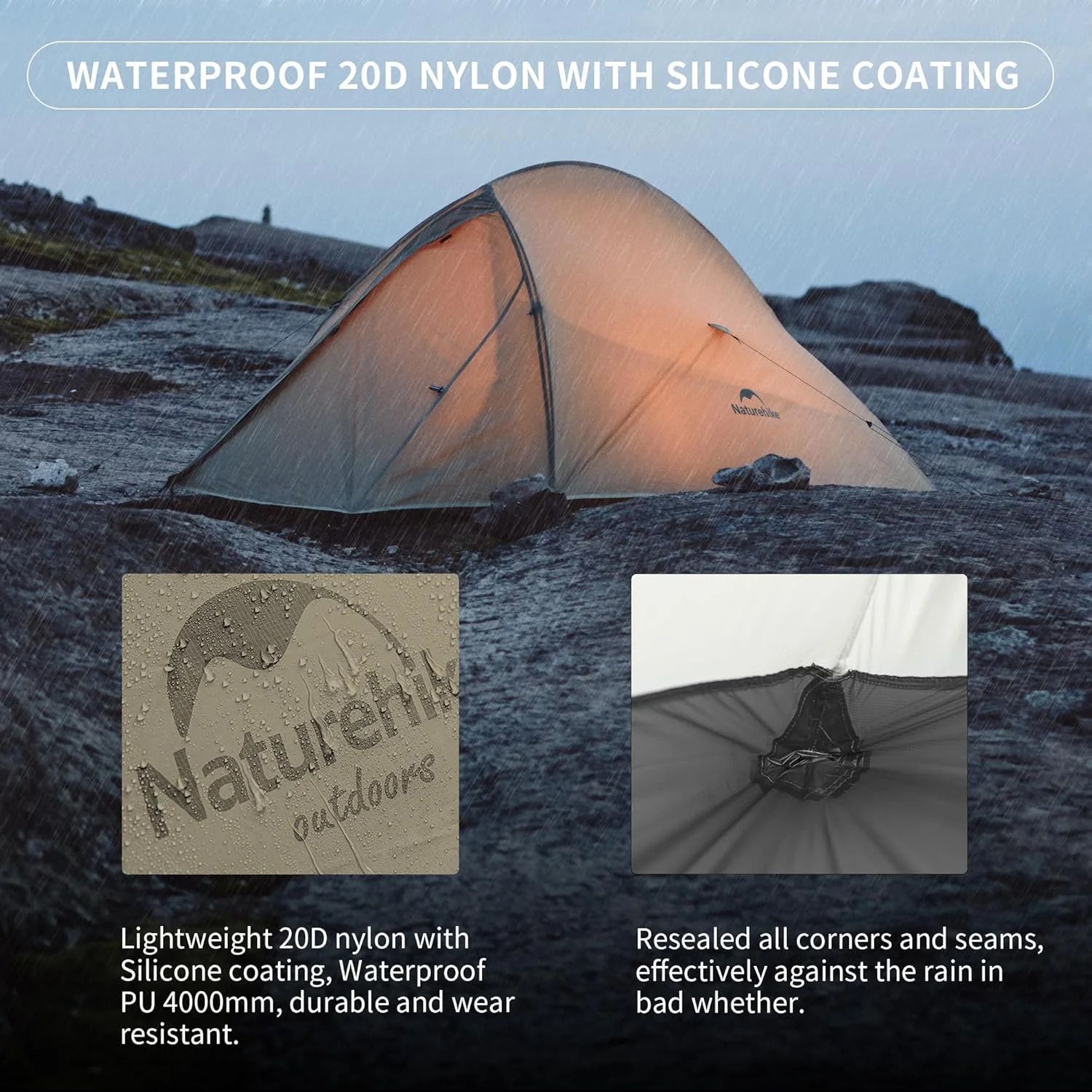 Naturehike 2 Person Tent Lightweight Backpacking Tent with Footprint - Free Standing Ultralight Camping Hiking Backpack Tents, 7.225.25ft, Sand
