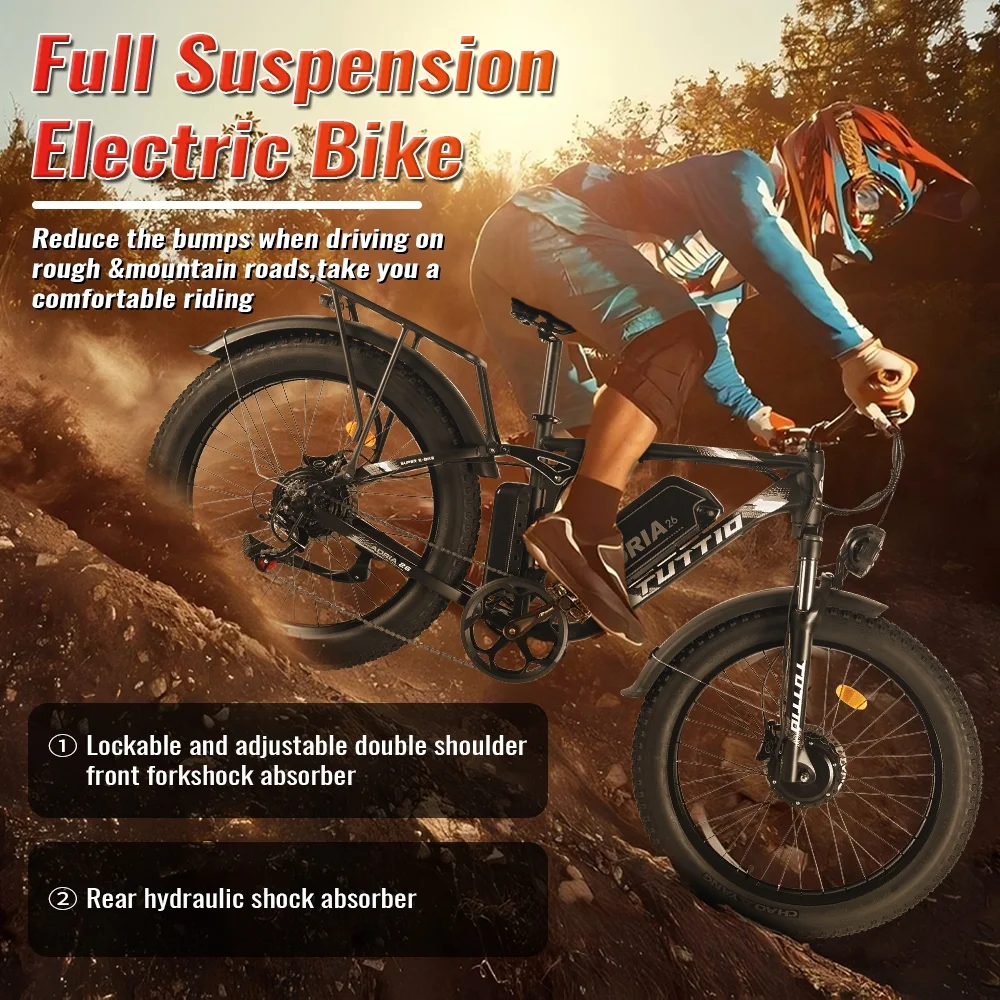 TUTTIO Adria26 5000W Electric Mountain Bike for Adults, 26" Fat Tire E - Bike for Men, 7 Speed, Max 46mph