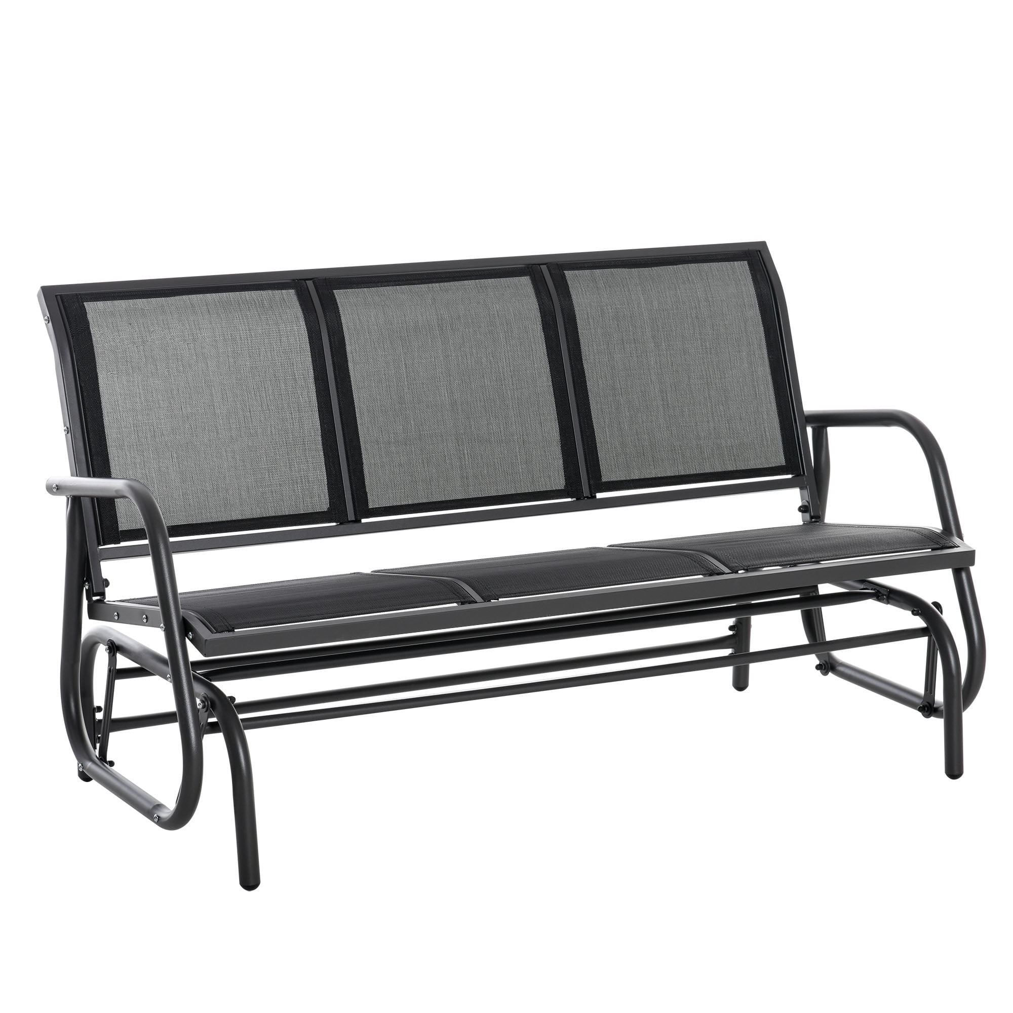 Outsunny Patio Glider Bench, Outdoor Porch Glider Swing with 3 Seats, Breathable Mesh Fabric, Metal Frame, Black