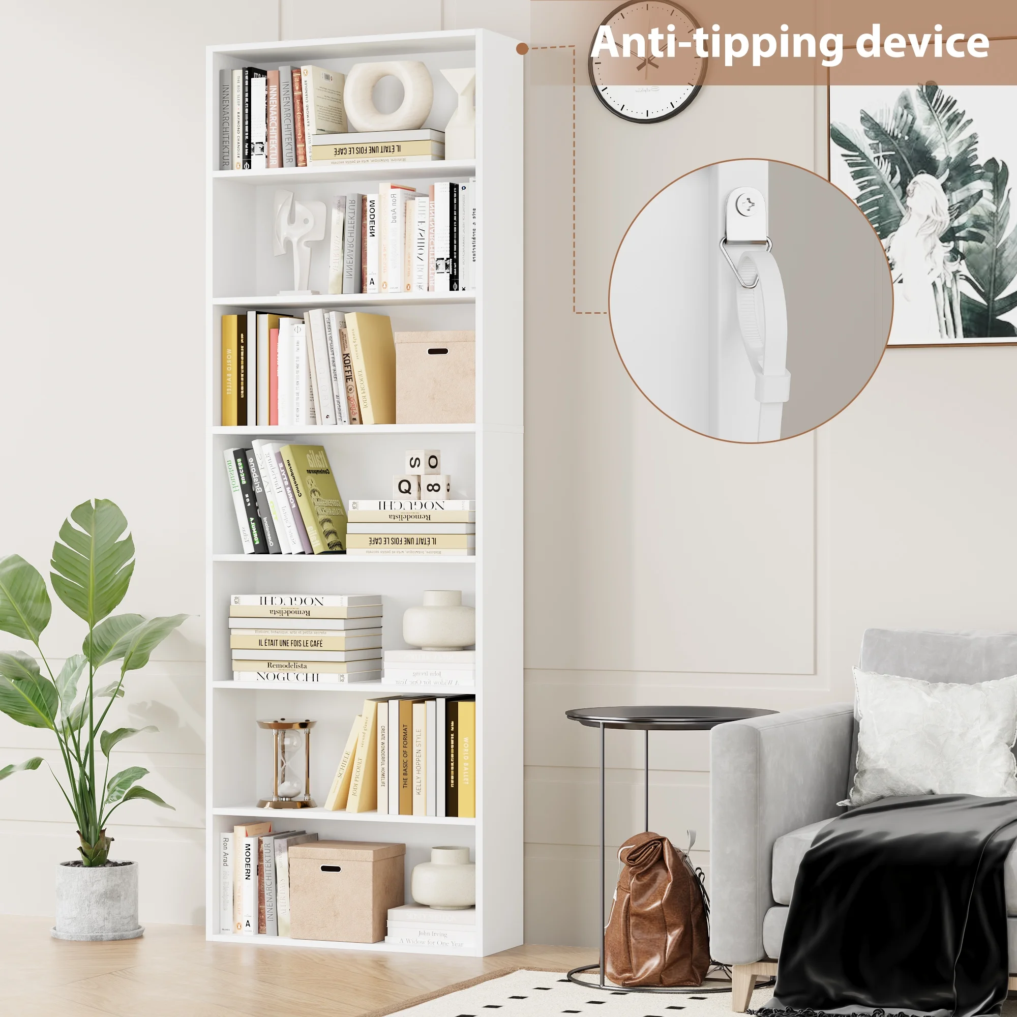Homfa 82" Tall Bookcases, Freestanding Display Storage Shelves, 7 - Tier Open Bookshelf for Home Office Living Room Bedroom, White