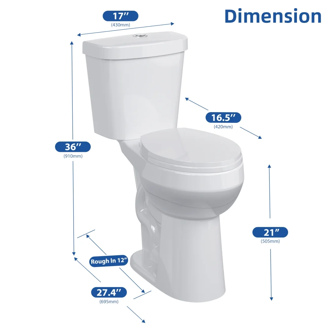 21" Toilet, Two - Piece Toilet, ADA Toilet with Dual Flush, Round Toilets for Bathrooms with Soft Close Seat, Universal Height with 1.28 Siphonic Flush Cotton White