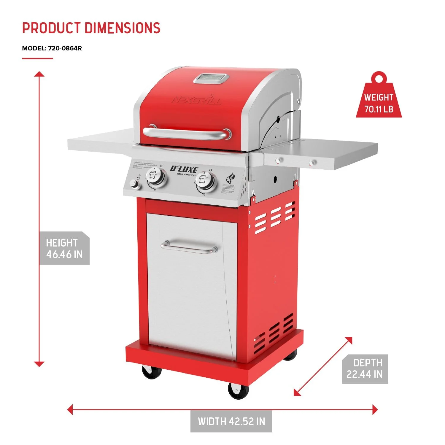 Nexgrill Deluxe 2 - Burner Gas Grill with 401 SQ in Grate, 28000 Btus, Stainless Steel Control Panel & Foldable Side Table, Propane BBQ Grill for Outdoor Cooking, Patios, Backyards and More - 720 - 0864R