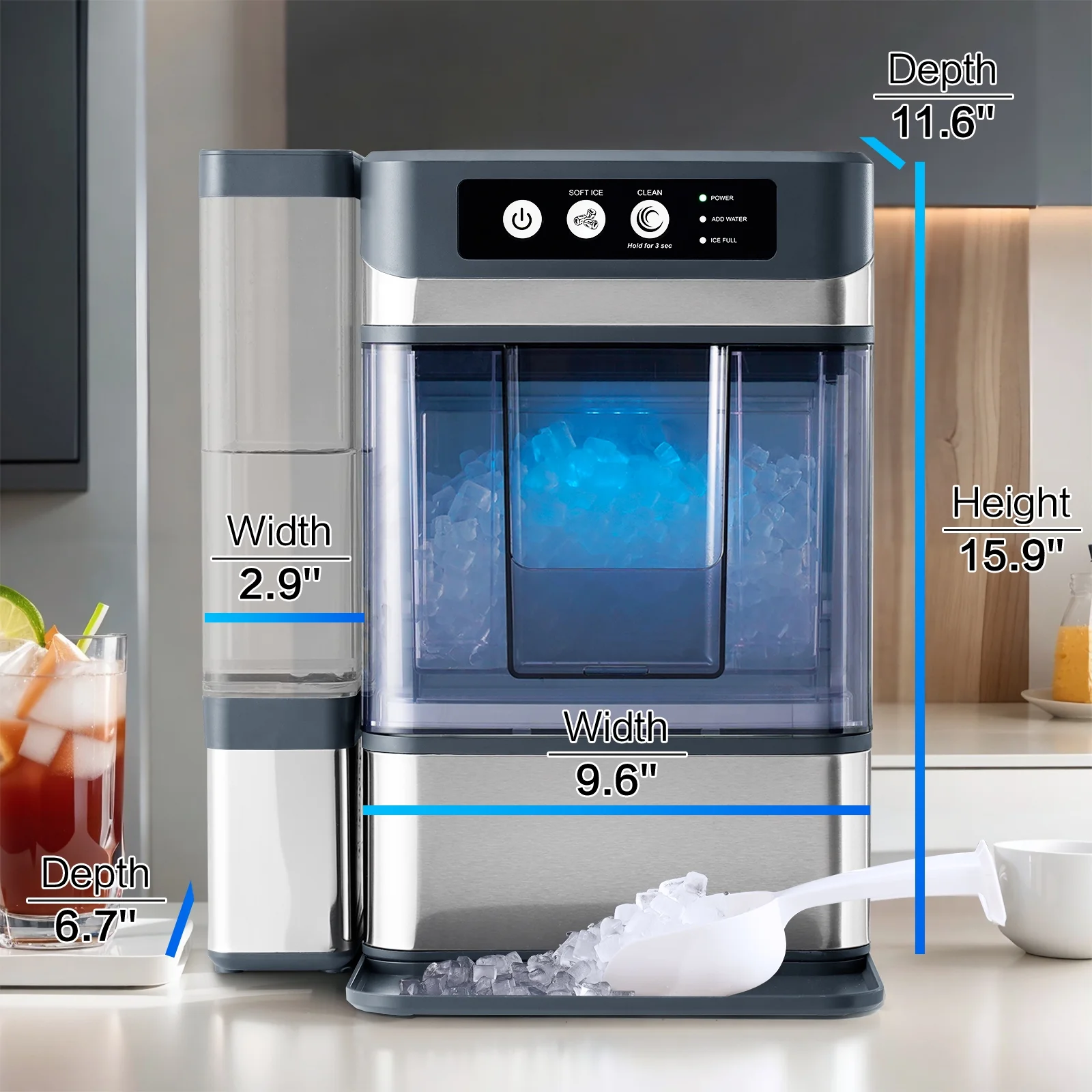 TEKAMON Nugget Ice Maker Countertop, 41 lb/24H, Soft Chewable Pellet Touchscreen Ice Maker with Self - Cleaning Function for Kitchens, Offices, Home